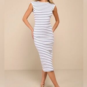 NEW! Lulu's Nautical Striped Midi Dress - White & Blue